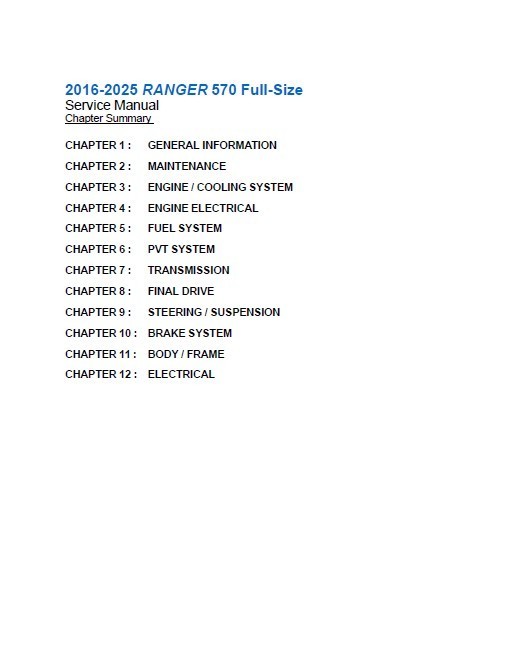 2016-2025 Polaris Ranger 570 Service Manual: w/ Protective Covers