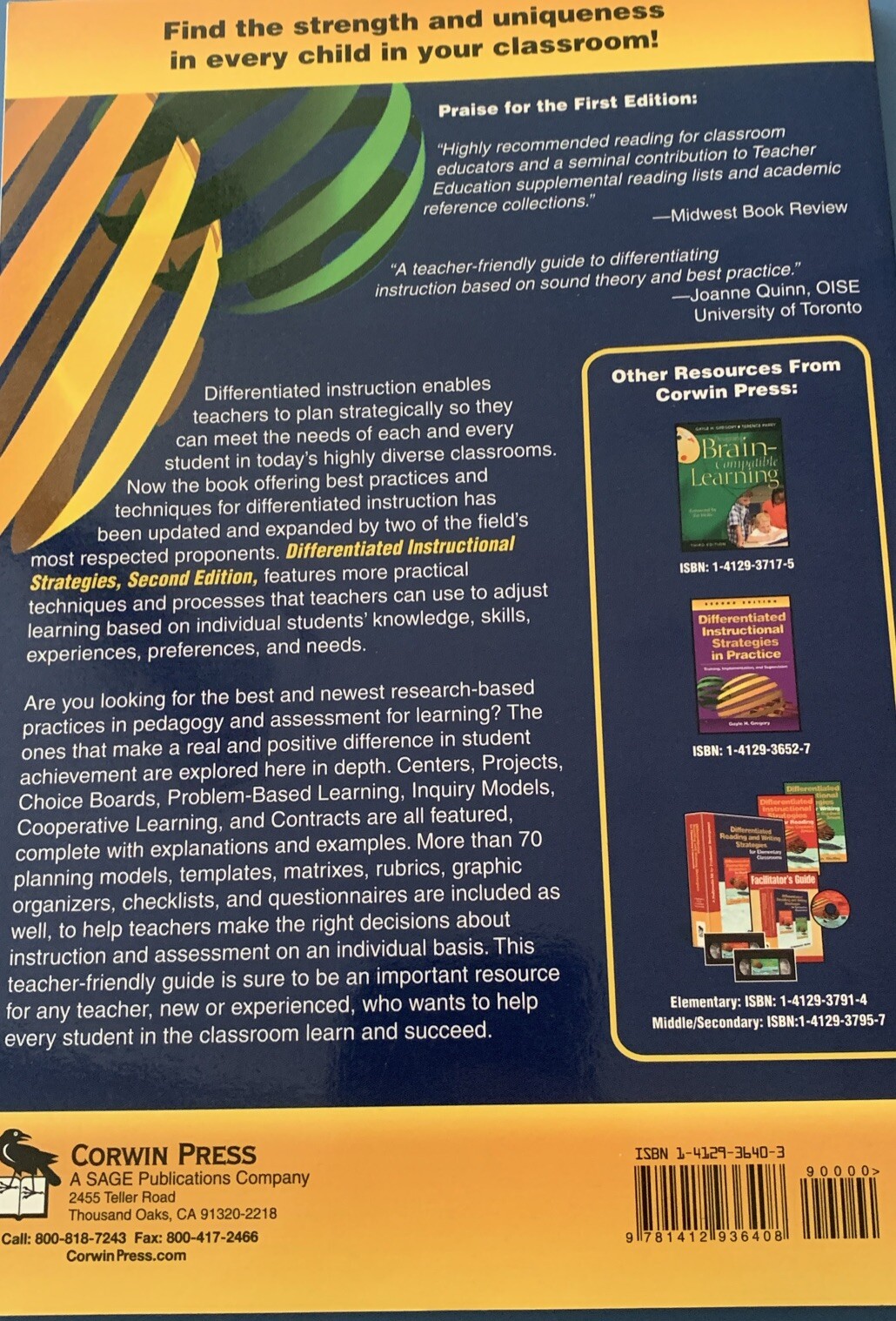 Differentiated Instructional Strategies : One Size Doesn’t Fit All by Gayle H.