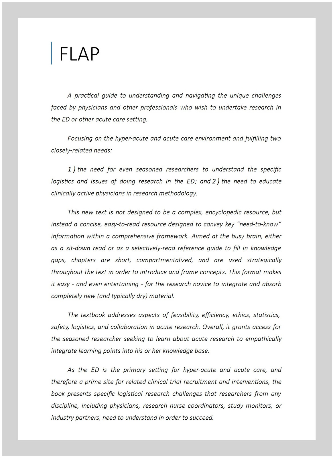 Doing Research in Emergency and Acute Care : Making Order Out of Chaos, Paper…