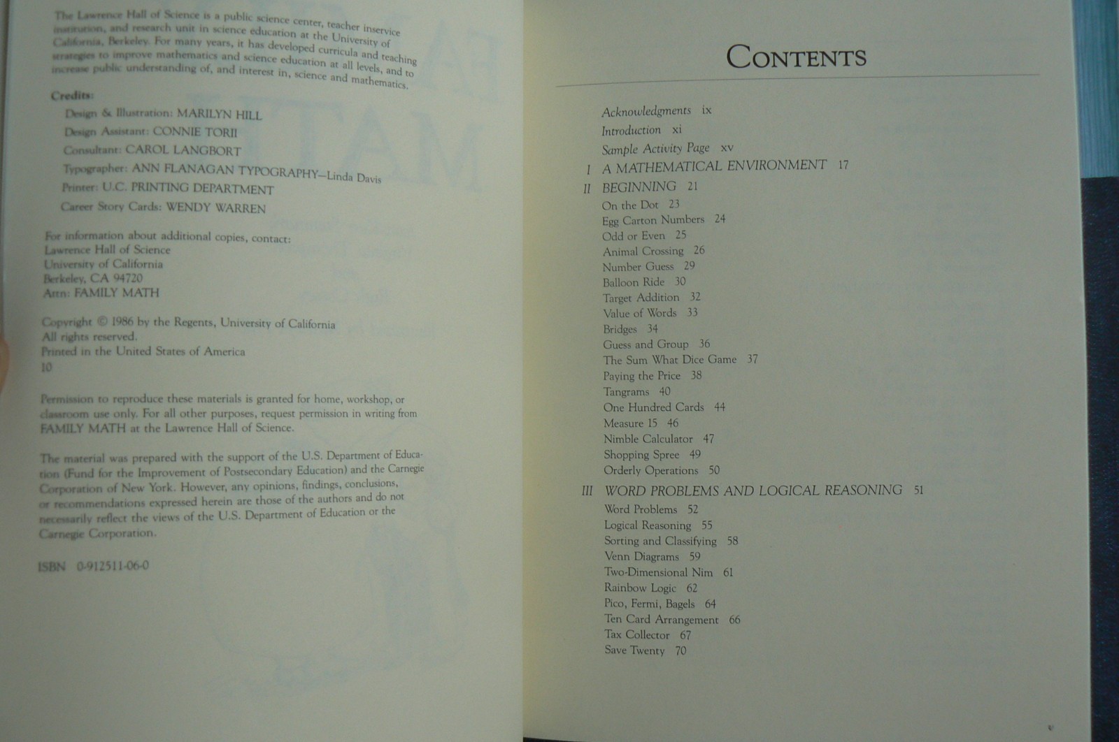 FAMILY MATH, Stenmark/ Marilyn Hill, 1986 LN, lg. Idea book,320-pages Working Ma