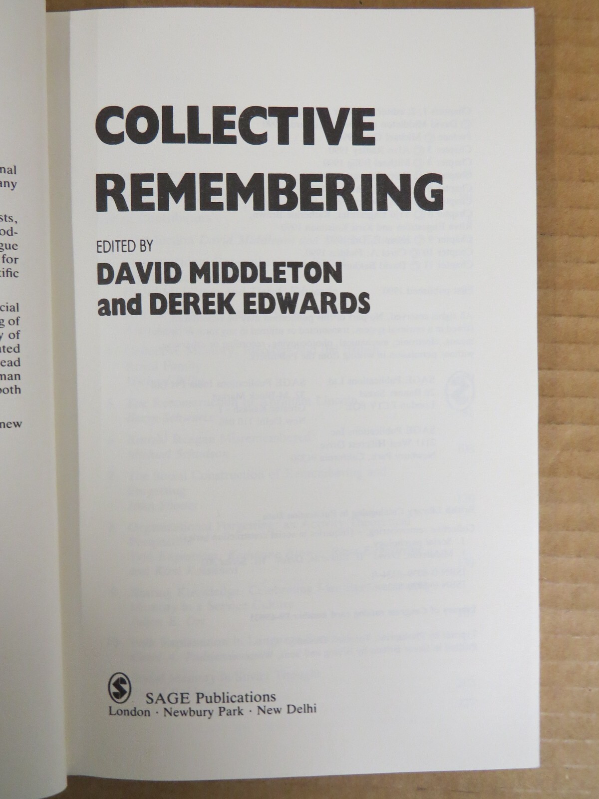 Collective Remembering David Middleton 1990 PB Social Psychology Cultural Memory