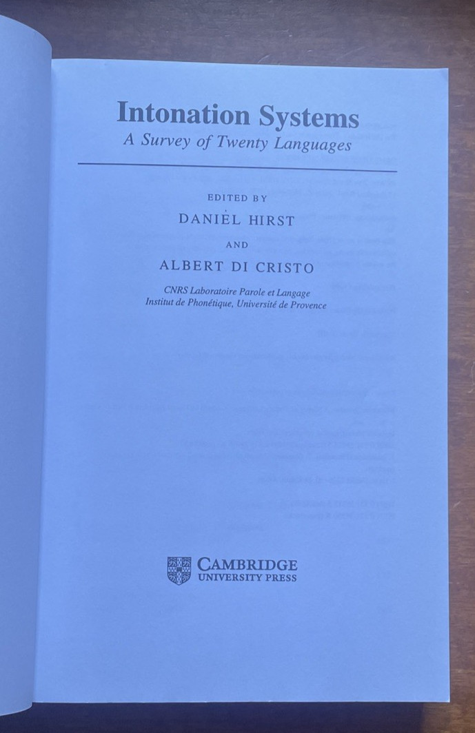 Intonation Systems: A Survey of Twenty Languages/Daniel Hirst, Albert Di Cristo