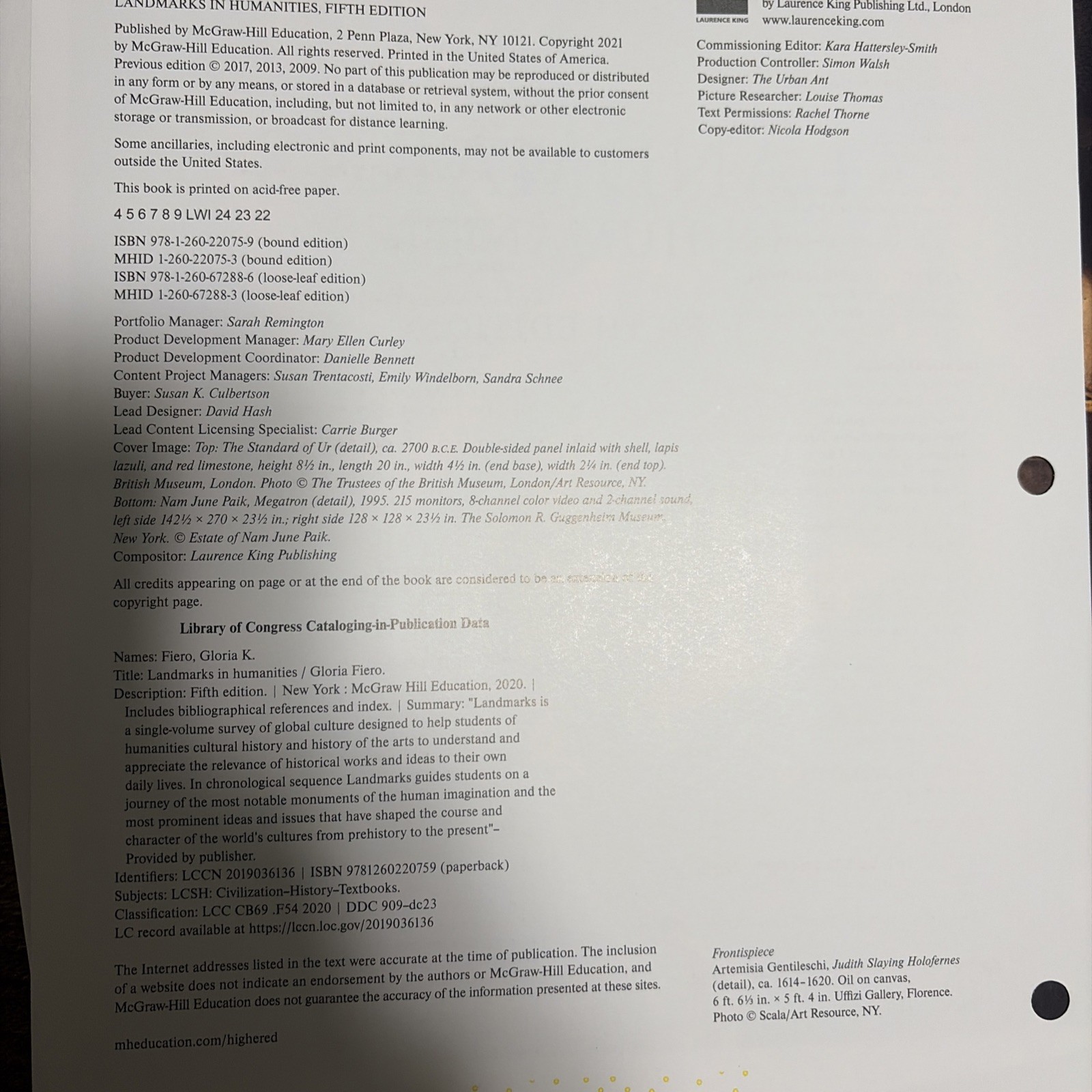 Landmarks in Humanities 5th Edition Gloria K Fiero Loose Leaf Textbook