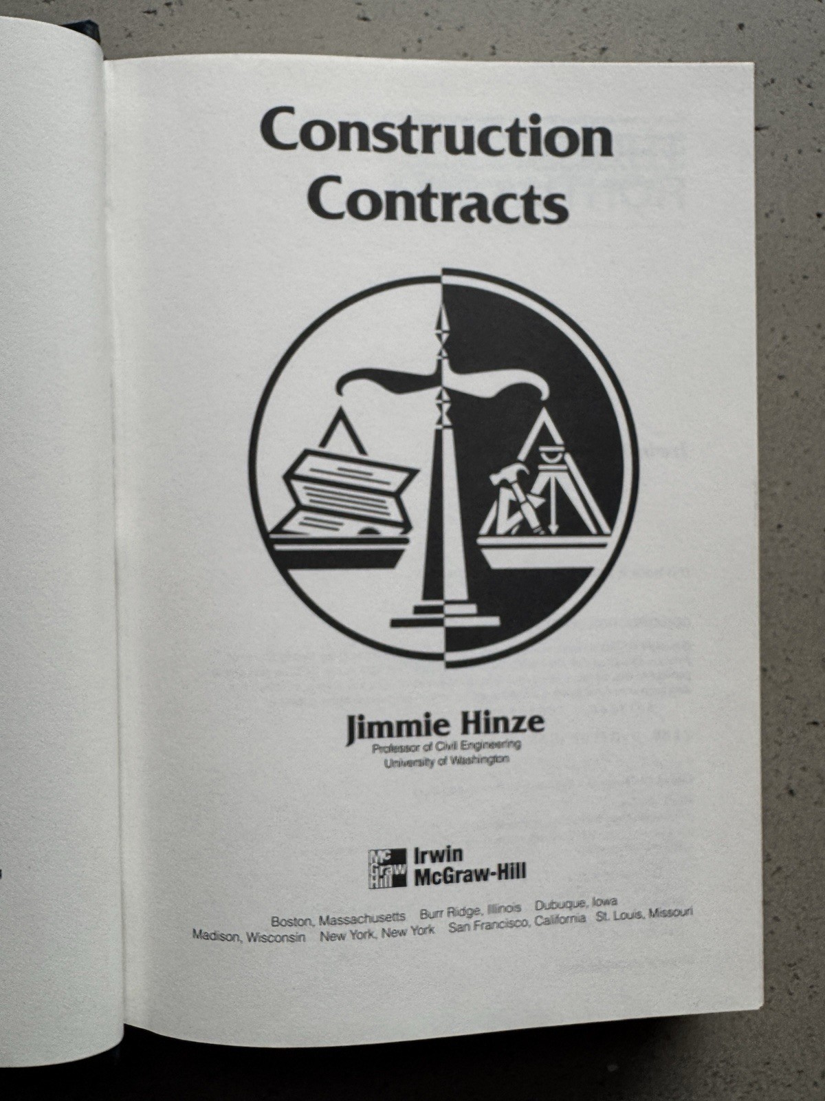 Construction Contracts Jimmie Hinze McGraw hill Series In Engineering Management