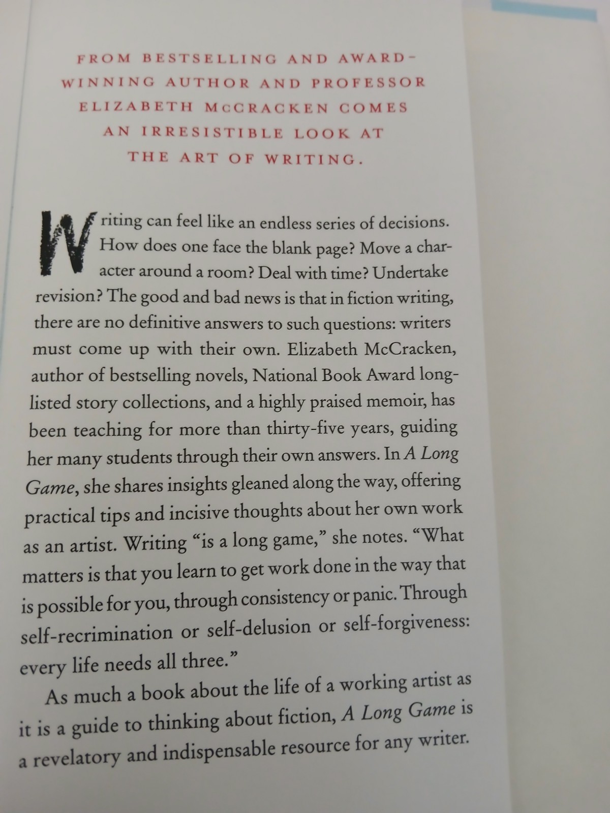 A Long Game: Notes On Writing Fiction by Elizabeth McCracken Hardback