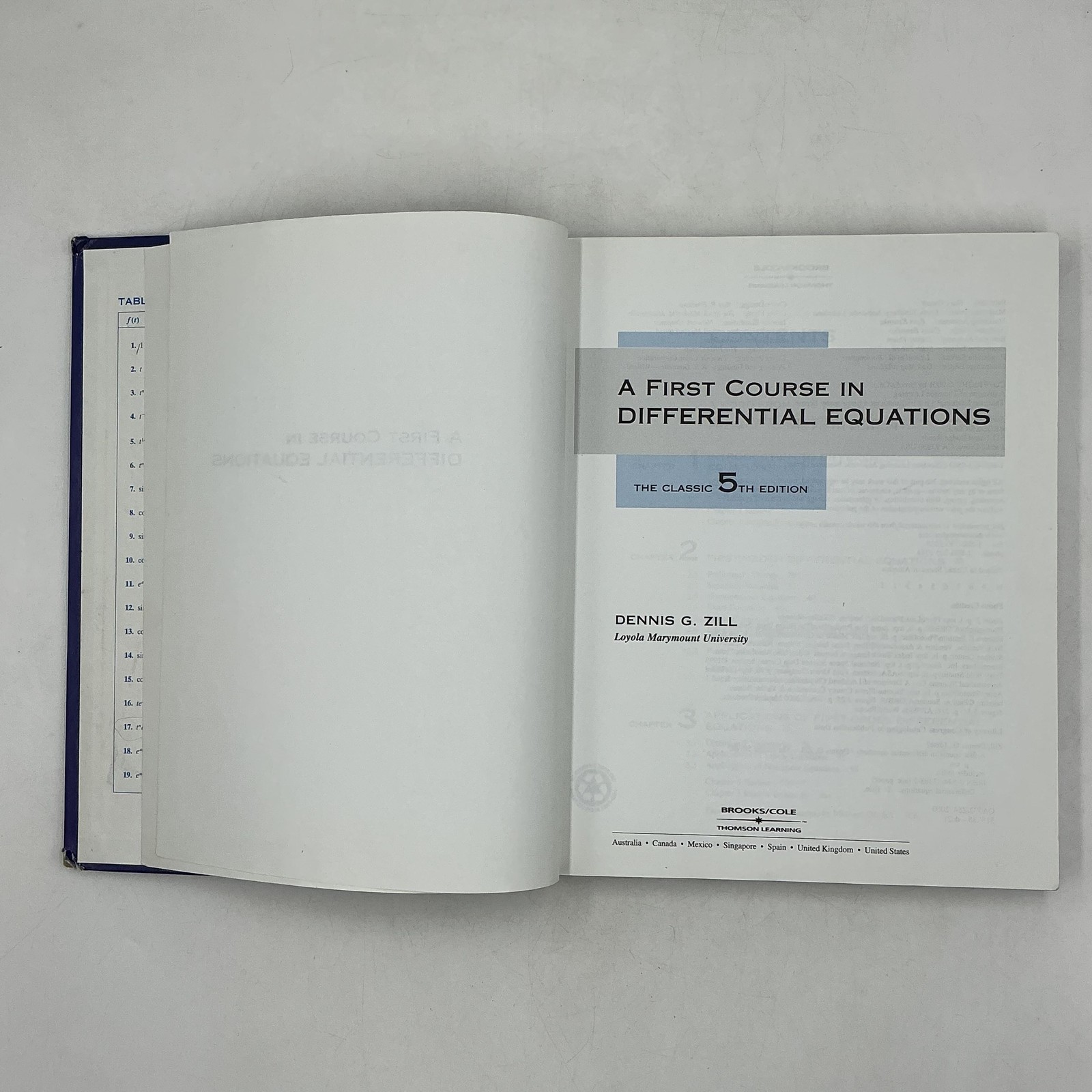 First Course In Differential Equations Dennis G Zill Brooks/Cole HC Blue 2001