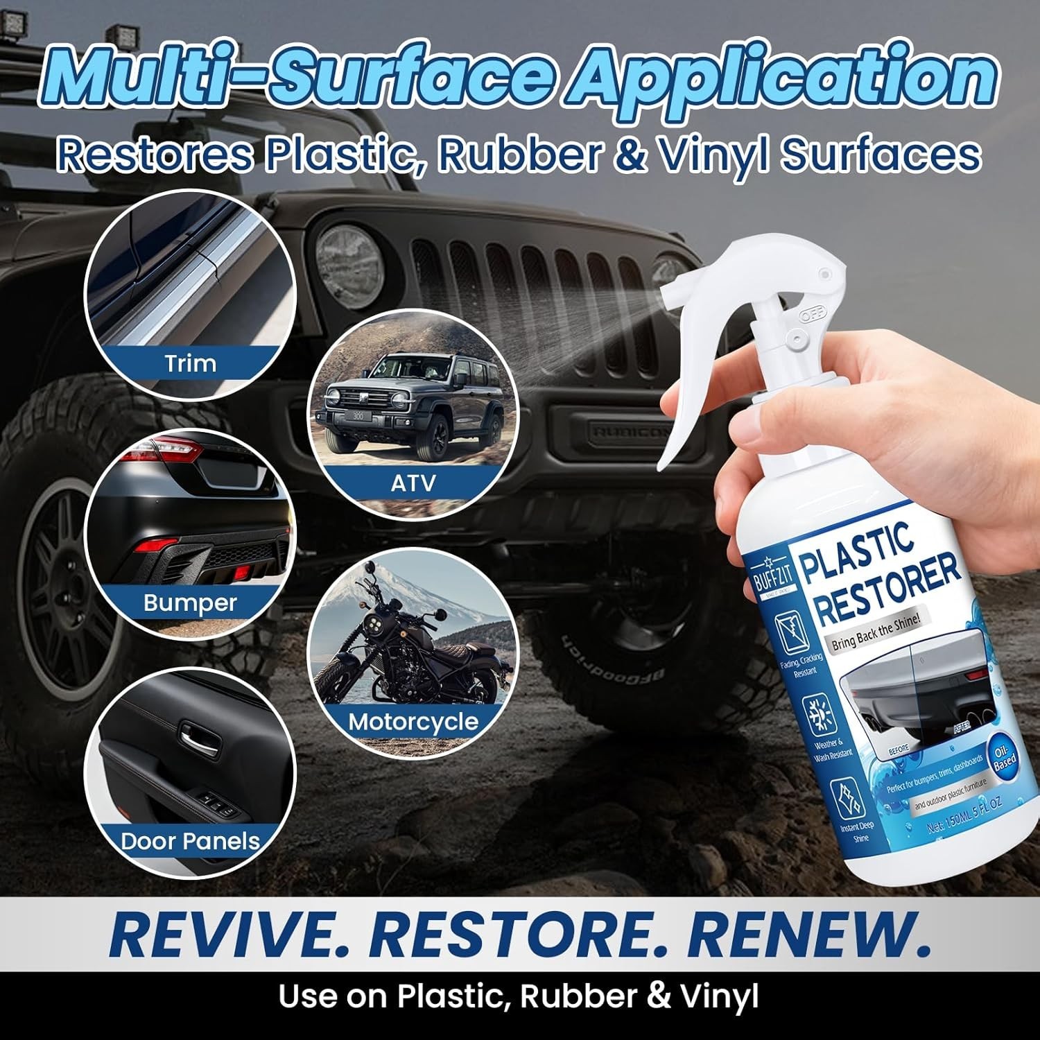 Deep Black Plastic Restorer for Cars – 5oz Trim & Vinyl Protector with Sponge