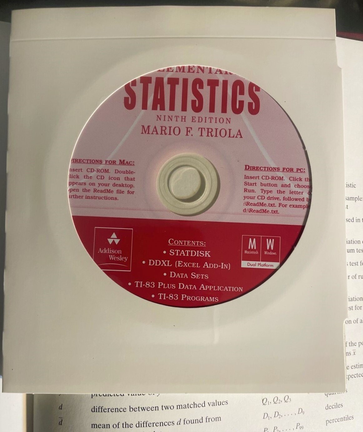 bk227: Elementary Statistics by Mario F. Triola 9th Ed. ( AIE, CD-ROM unopen)