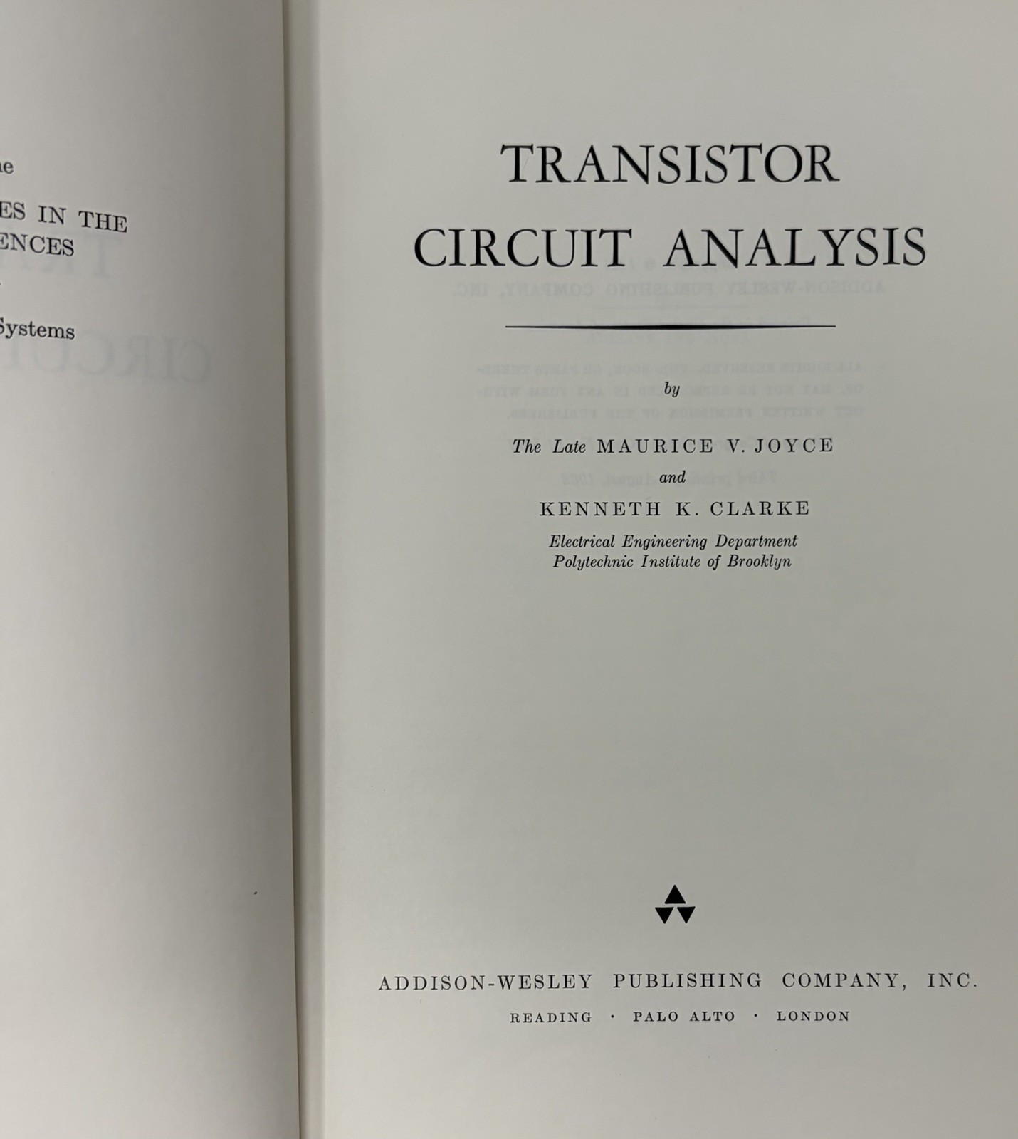 Transistor Circuit Analysis by Joyce & Clarke 1962 Hardcover Vintage Math Book