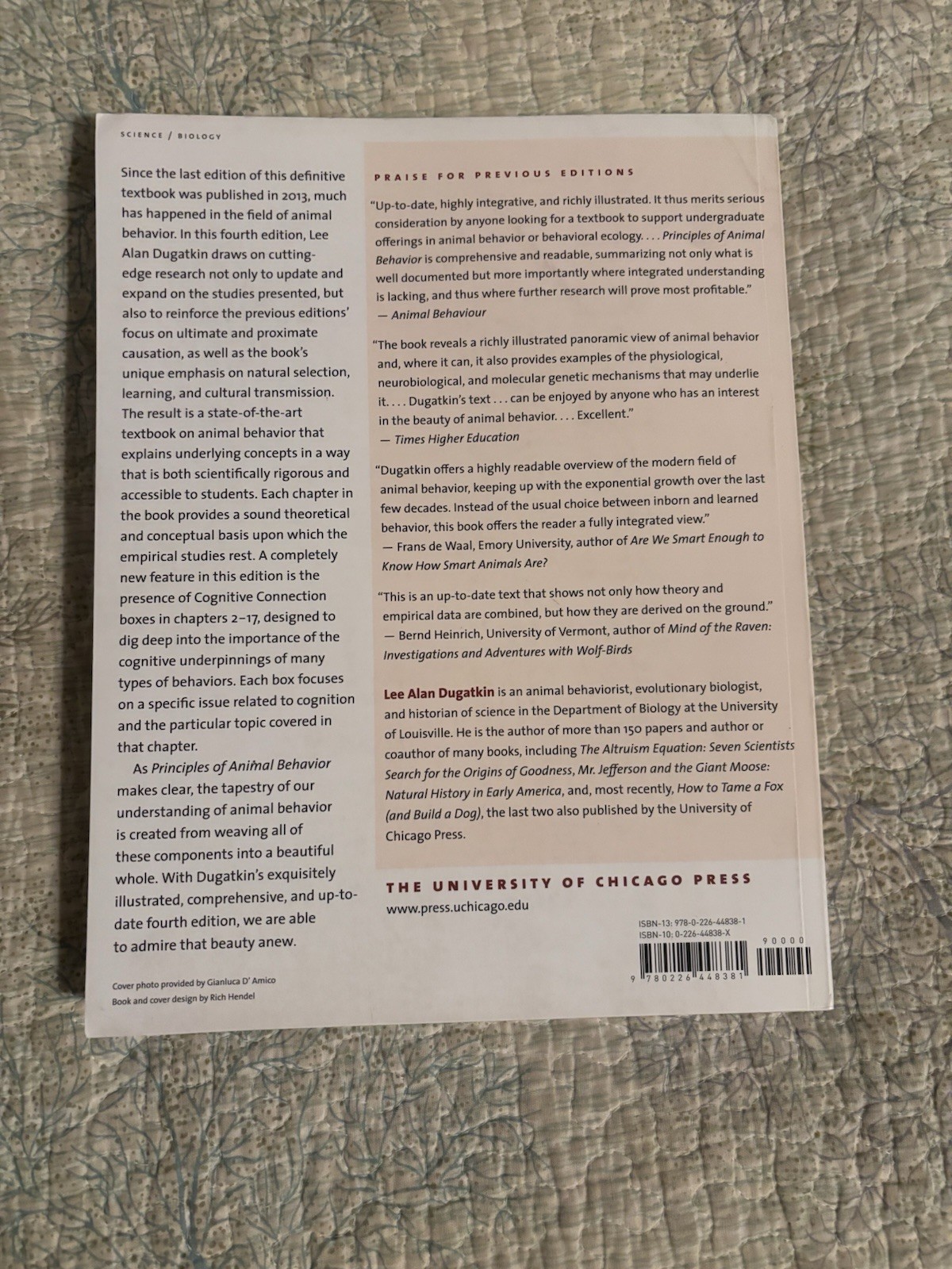 Principles of Animal Behavior 4th Edition Lee Alan Dugatkin Softback Textbook