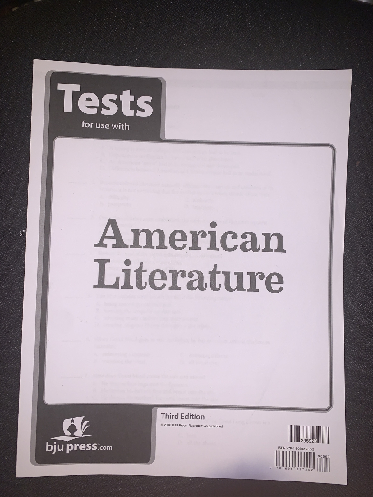 BJU Press American Literature Student Tests – Third Edition – LIKE NEW!