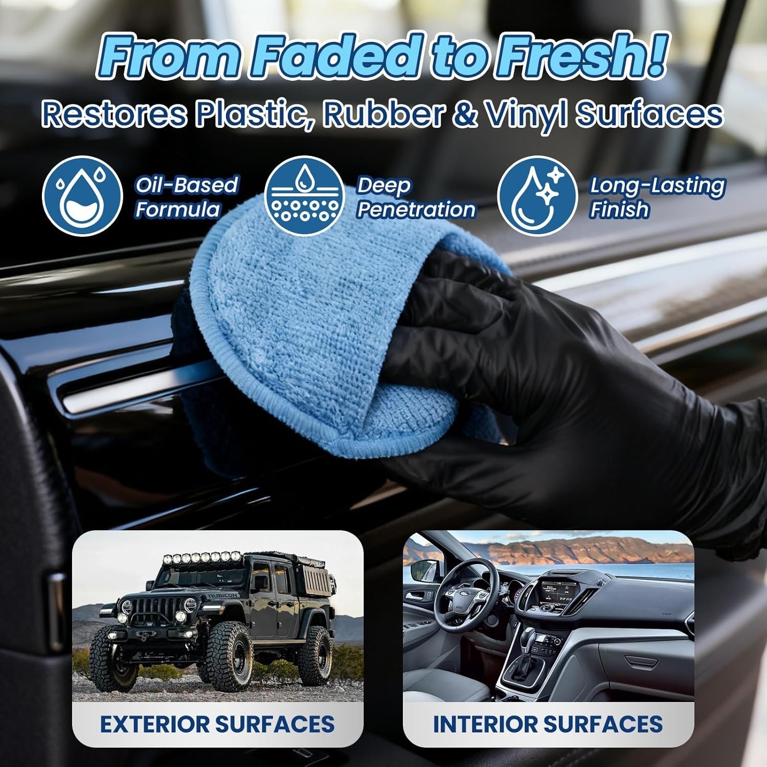 Deep Black Plastic Restorer for Cars – 5oz Trim & Vinyl Protector with Sponge