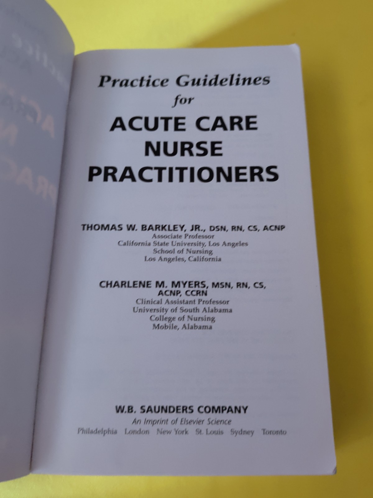 Practice Guidelines for Acute Care Nurse Practitioners by Thomas W. Barkley Jr.