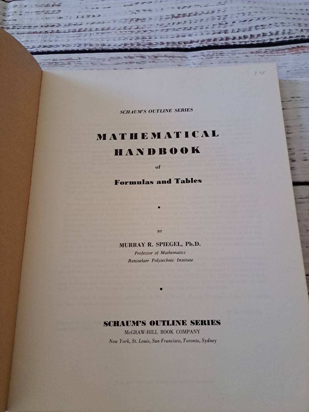 Mathematical Handbook of Formulas and Tables Murray R. Spiegel 1968 Paperback