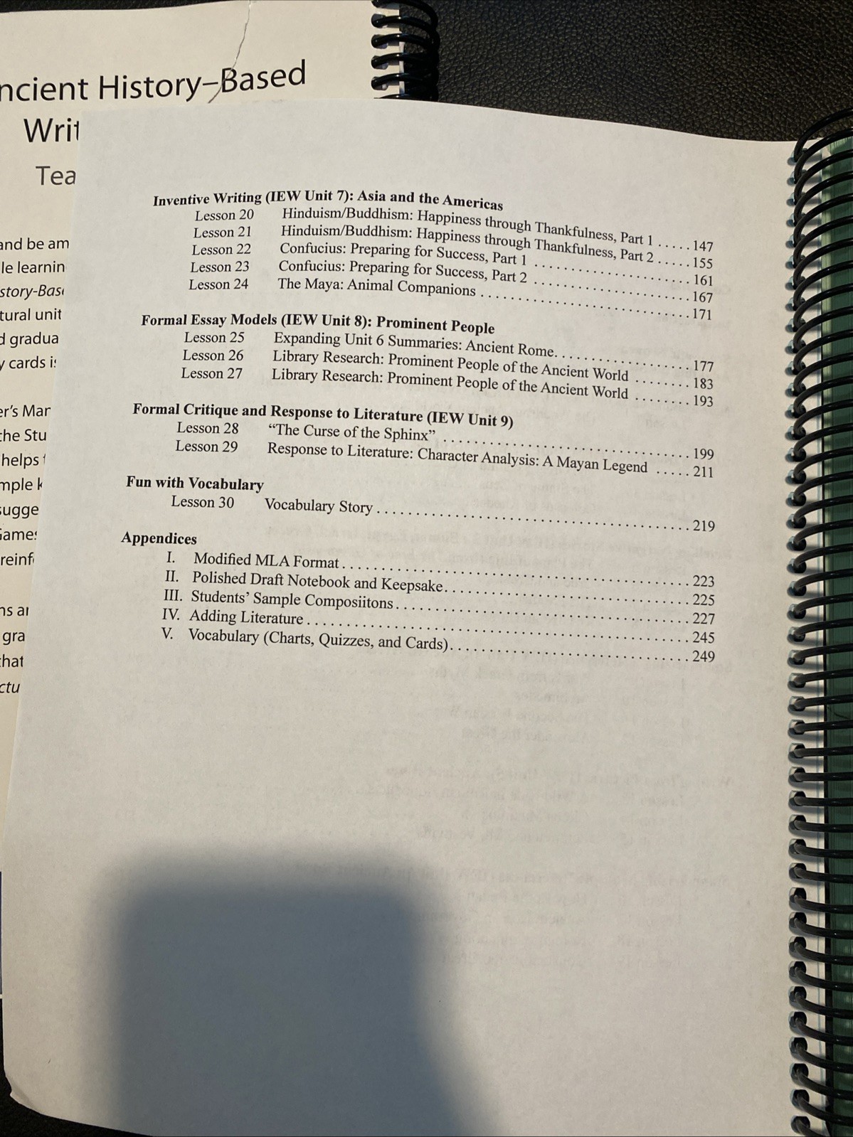 IEW Ancient History Based Writing Lessons Teachers Manual Spiralbound Book
