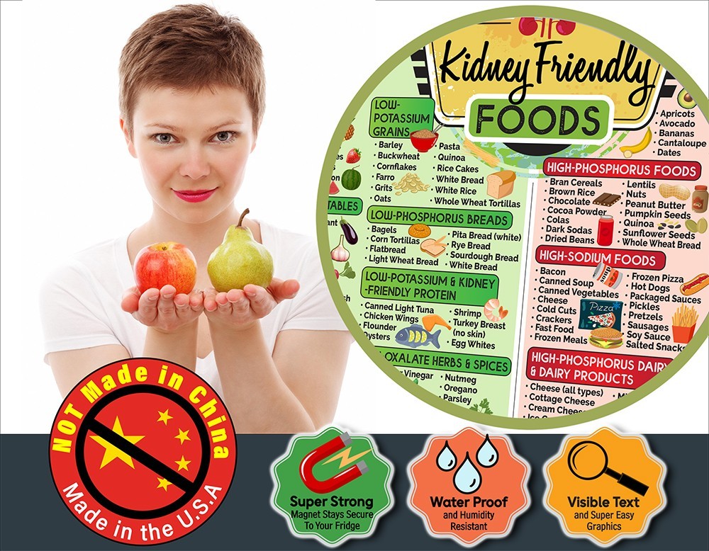 Kidney-Friendly Foods 8.5×11 Magnet –Renal Diet Chart Nutrition Guide for Fridge