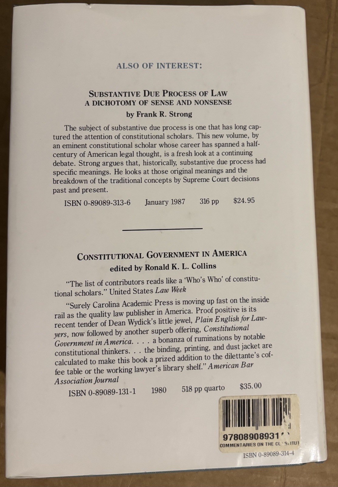 Joseph Story Commentaries On The Constitution 1987 Carolina Academic Press HC DJ