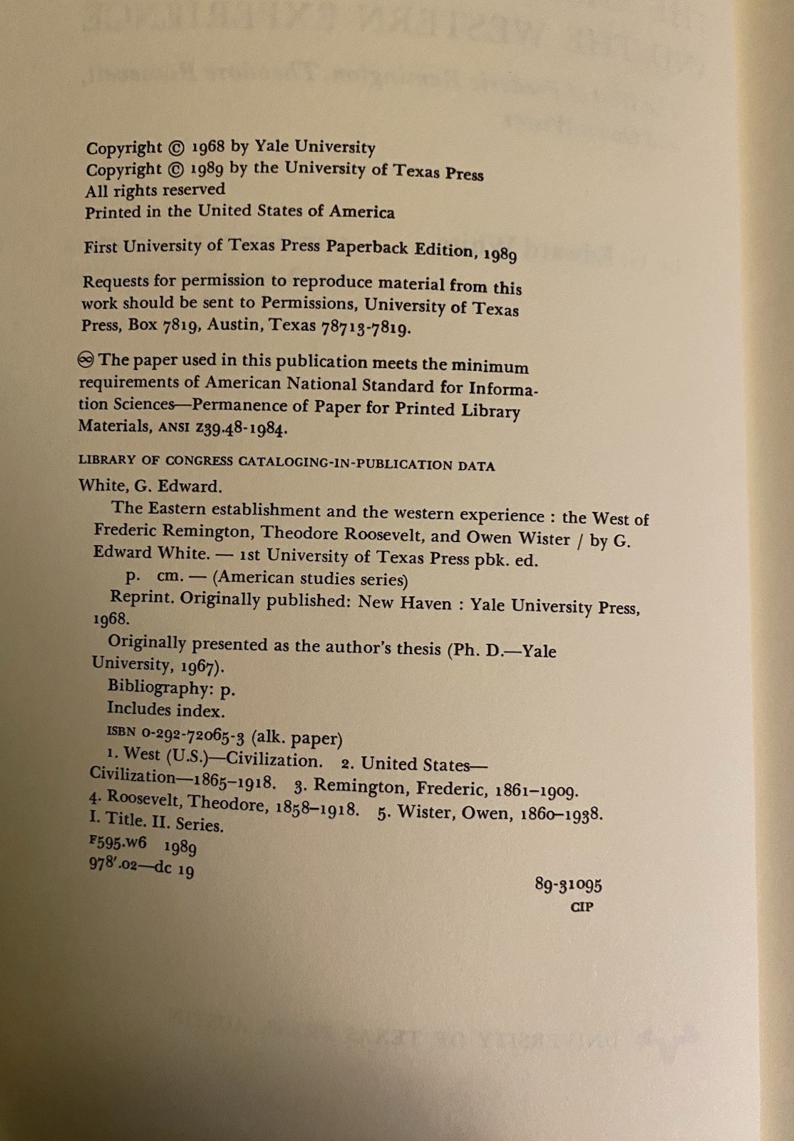 Eastern Establishment and the Western Experience: The West of Frederic