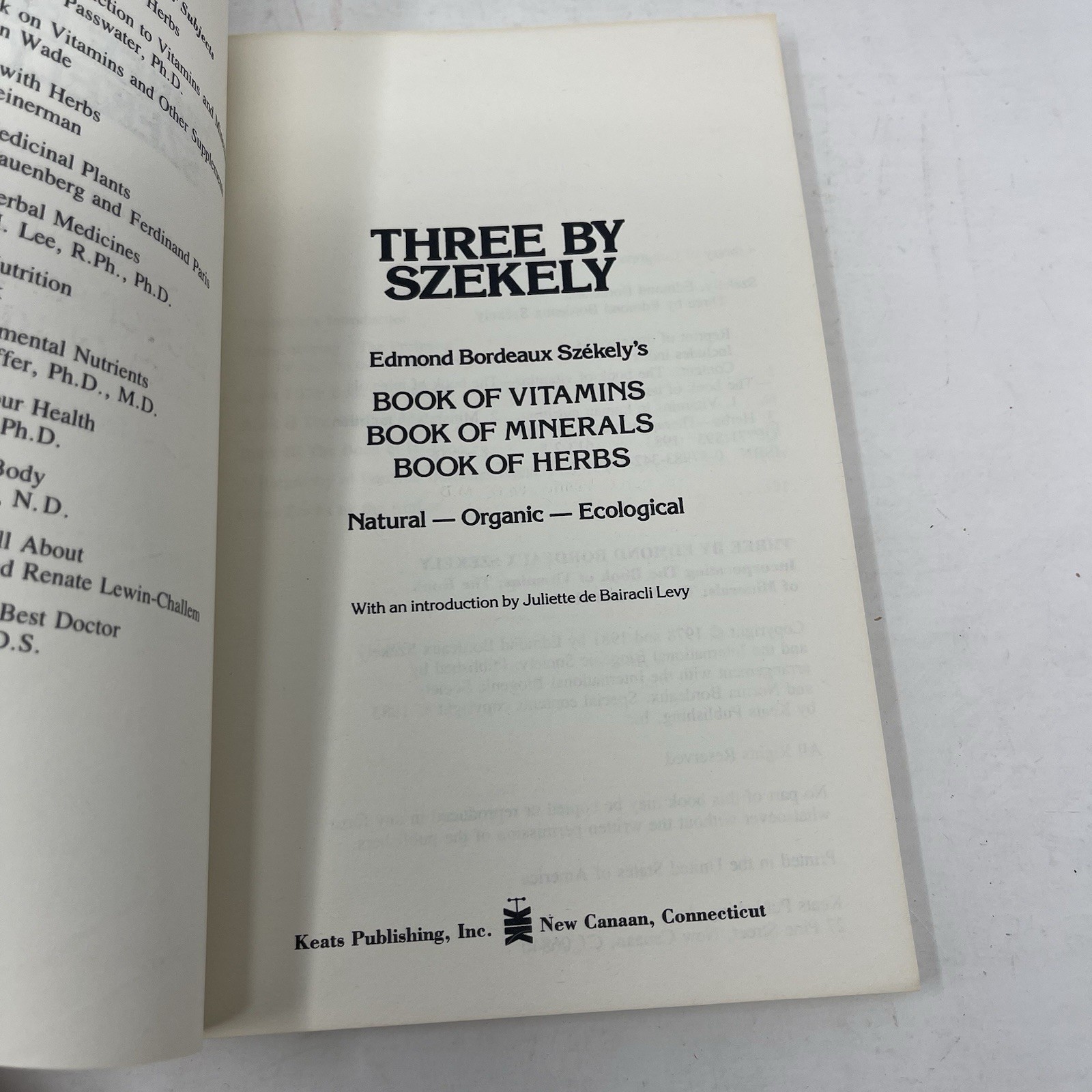 Three by Szekely Edmond Szekely 1983 Keats Paperback Vitamins Minerals Herbs