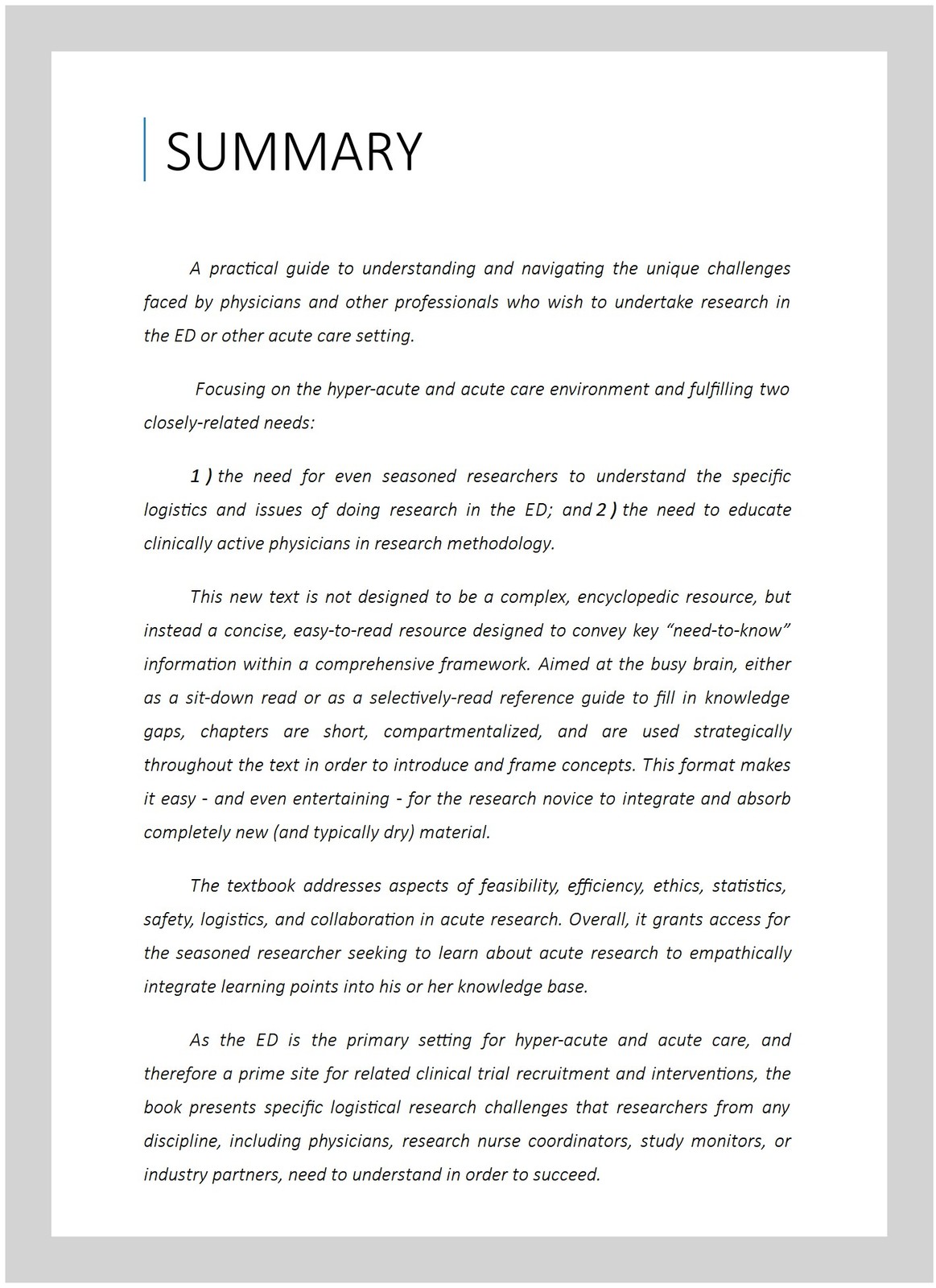 Doing Research in Emergency and Acute Care : Making Order Out of Chaos, Paper…