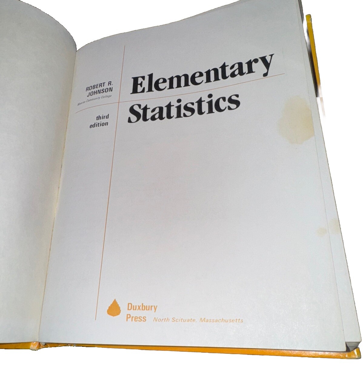 Elementary Statistics, Third Edition, by Robert Johnson 1980 Hardcover