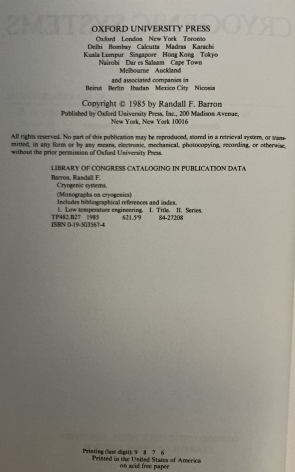 Cryogenic Systems Vintage 2nd Edition 1985 Hardcover-***ACCEPTABLE-READ NOTES***