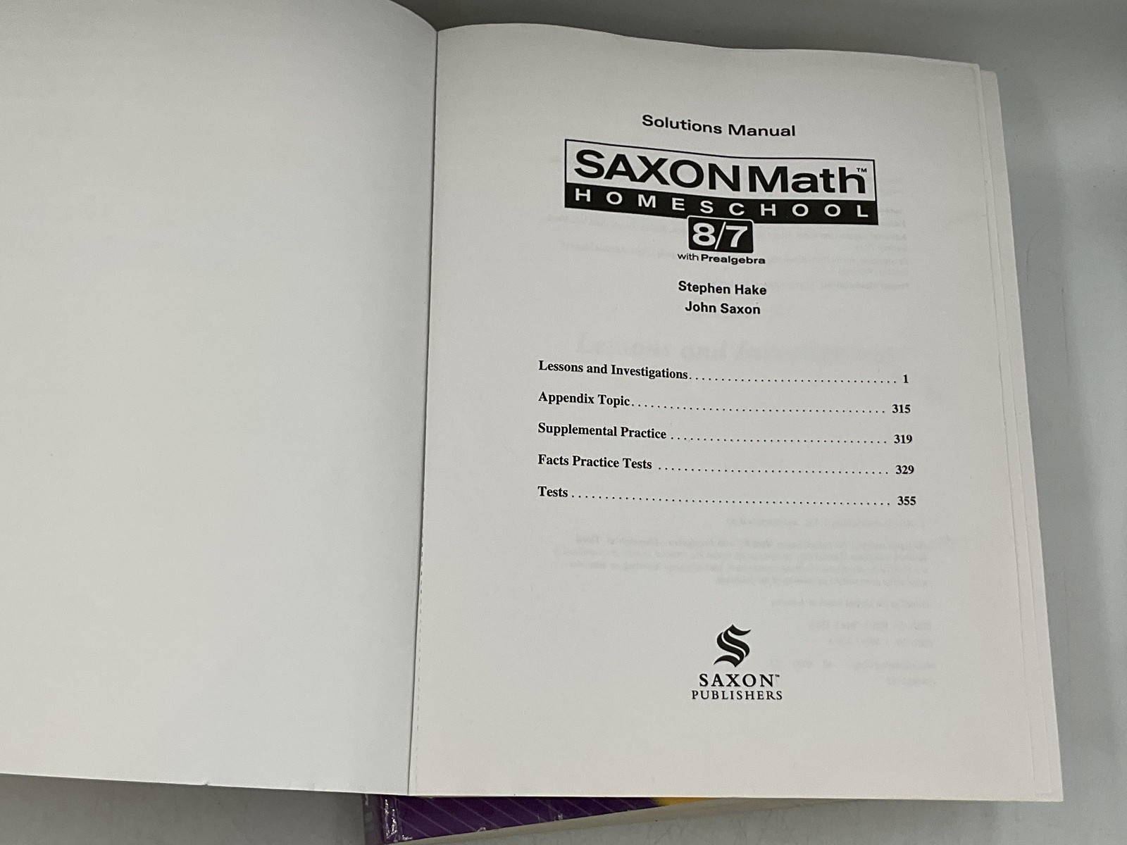 SAXONMath HOMESCHOOL 8/7 With Prealgebra Set, 2 Books Paperback Hake Saxon