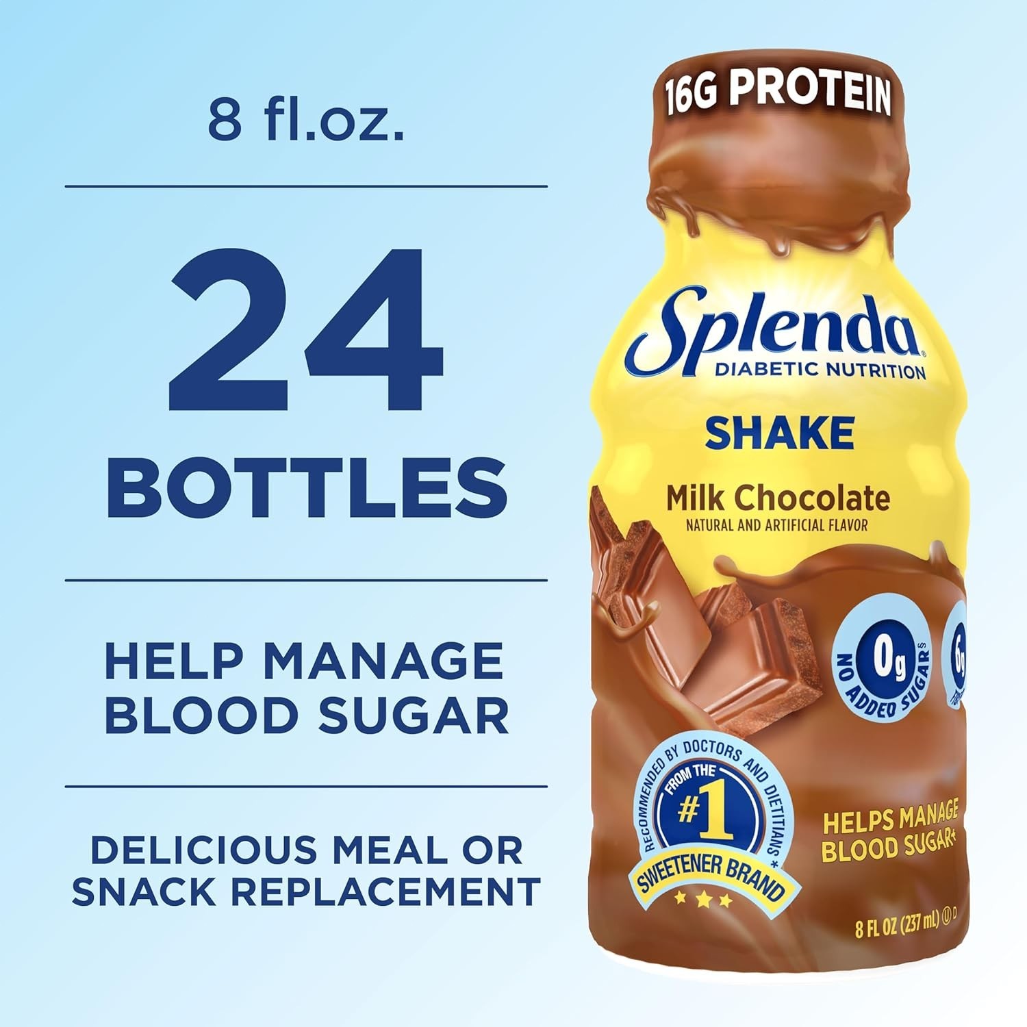 8 Fl Oz Diabetes Care Shakes – Milk Chocolate Flavor, 16g Protein, Gluten Free