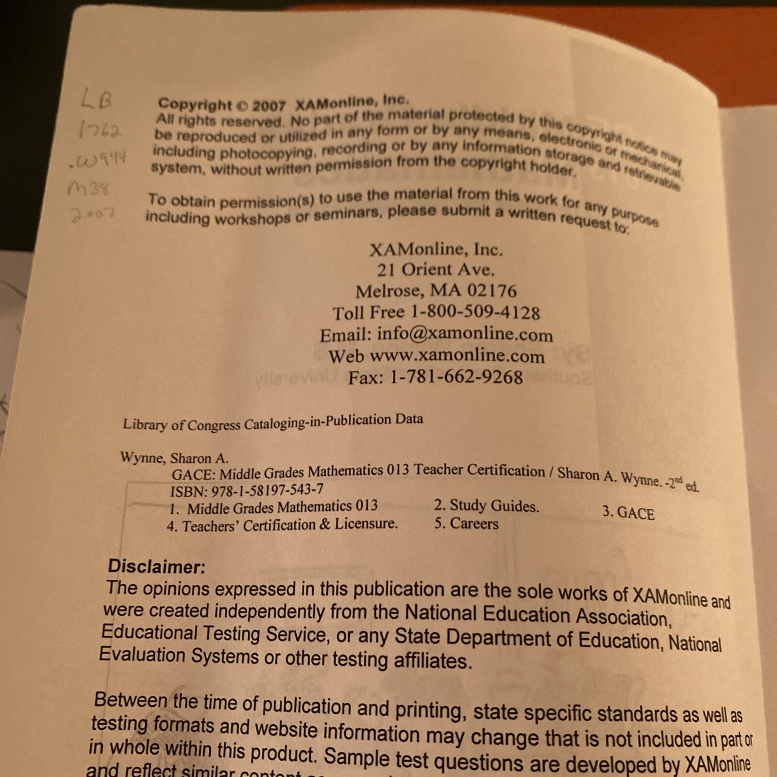 GACE Middle Grades Mathematics 013 Teacher Certification Test Prep Study – GOOD