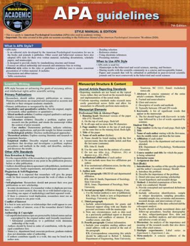 APA Guidelines – 7th Edition: A Quickstudy Laminated Reference Guide – VERY GOOD