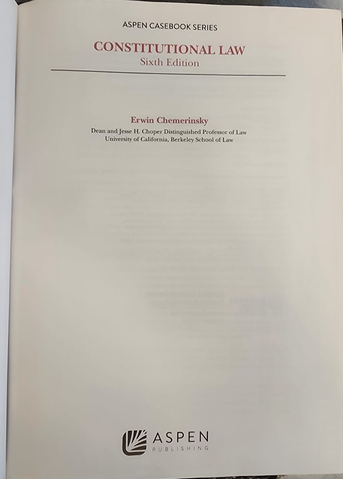 Aspen Casebook Ser.: Constitutional Law by Erwin Chemerinsky (2019, Book, Other)