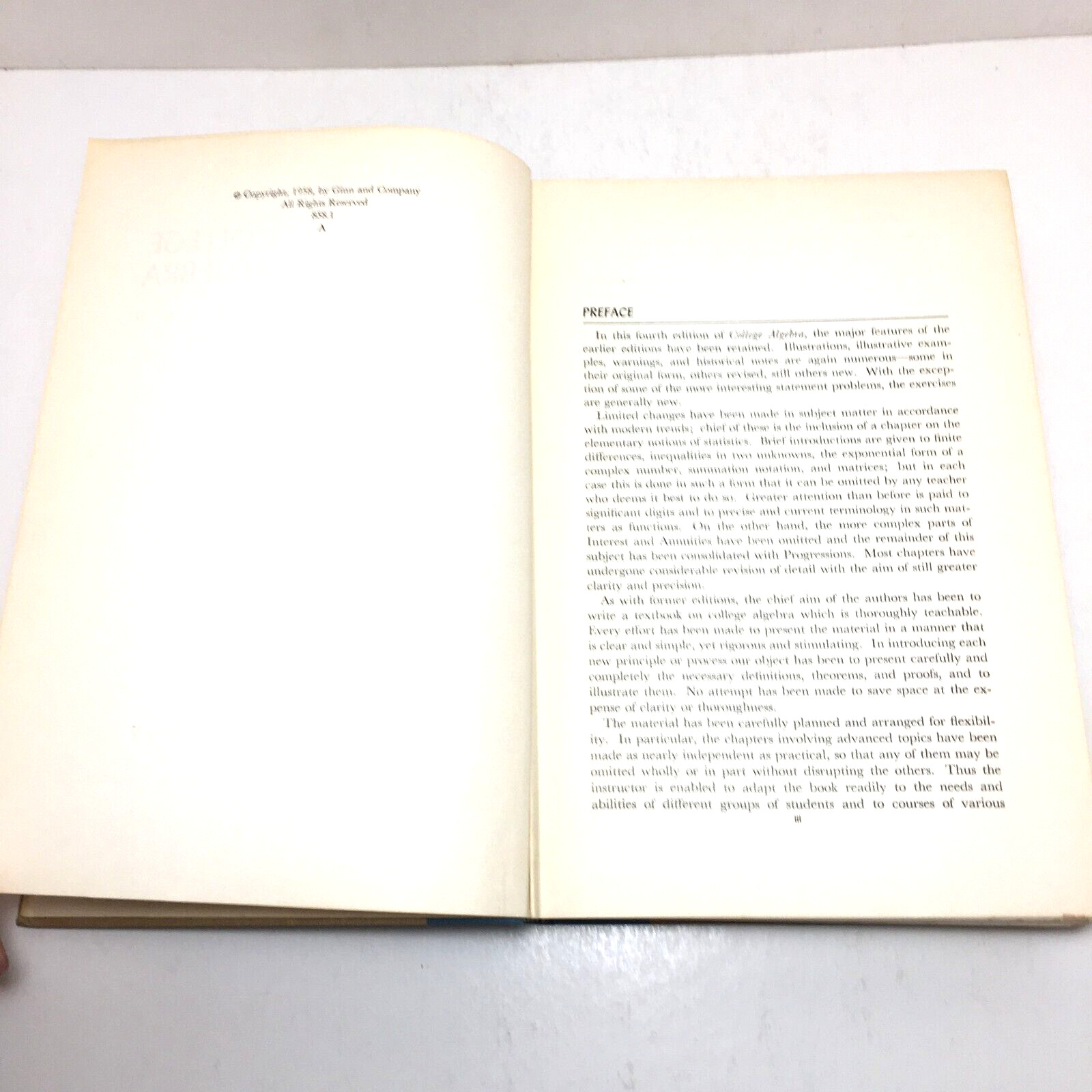 College Algebra by Rosenbach, Whitman, Meserve – 1958 hardcover book