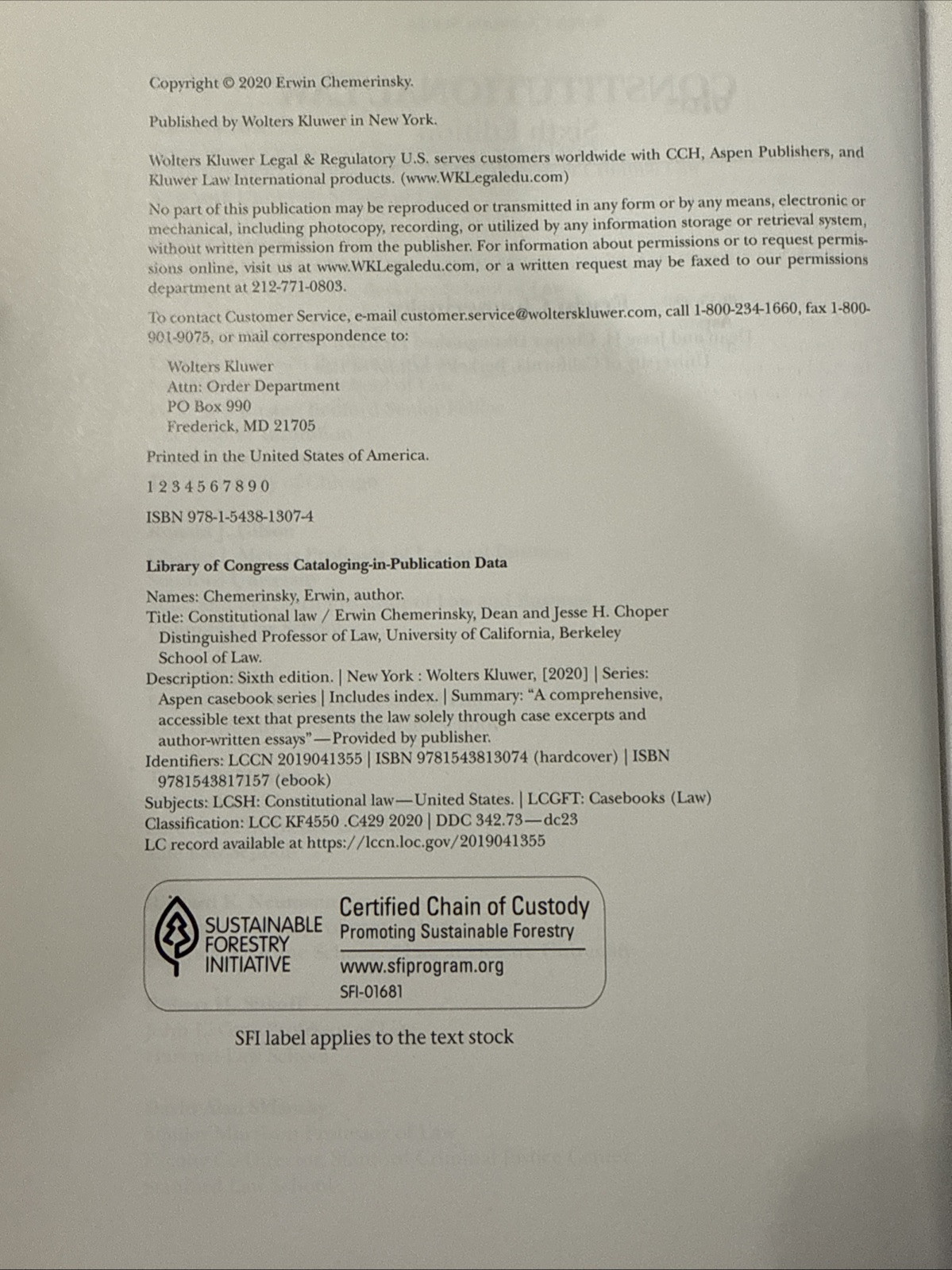 Aspen Casebook Ser.: Constitutional Law by Erwin Chemerinsky (2019, Book, Other)