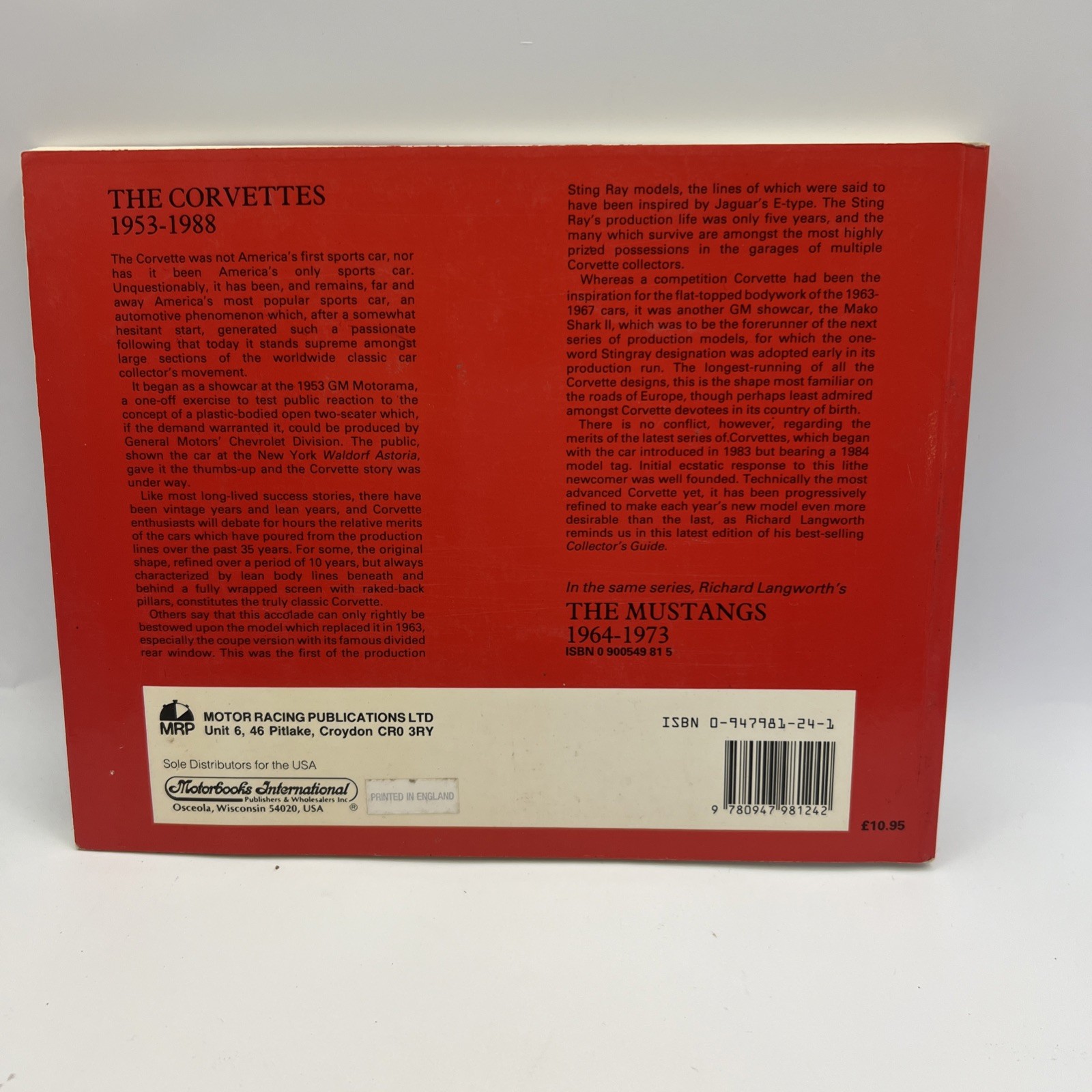 THE CORVETTE 1953-1998 Chevrolet Vette History Book 160 Pages by Langworth B4271