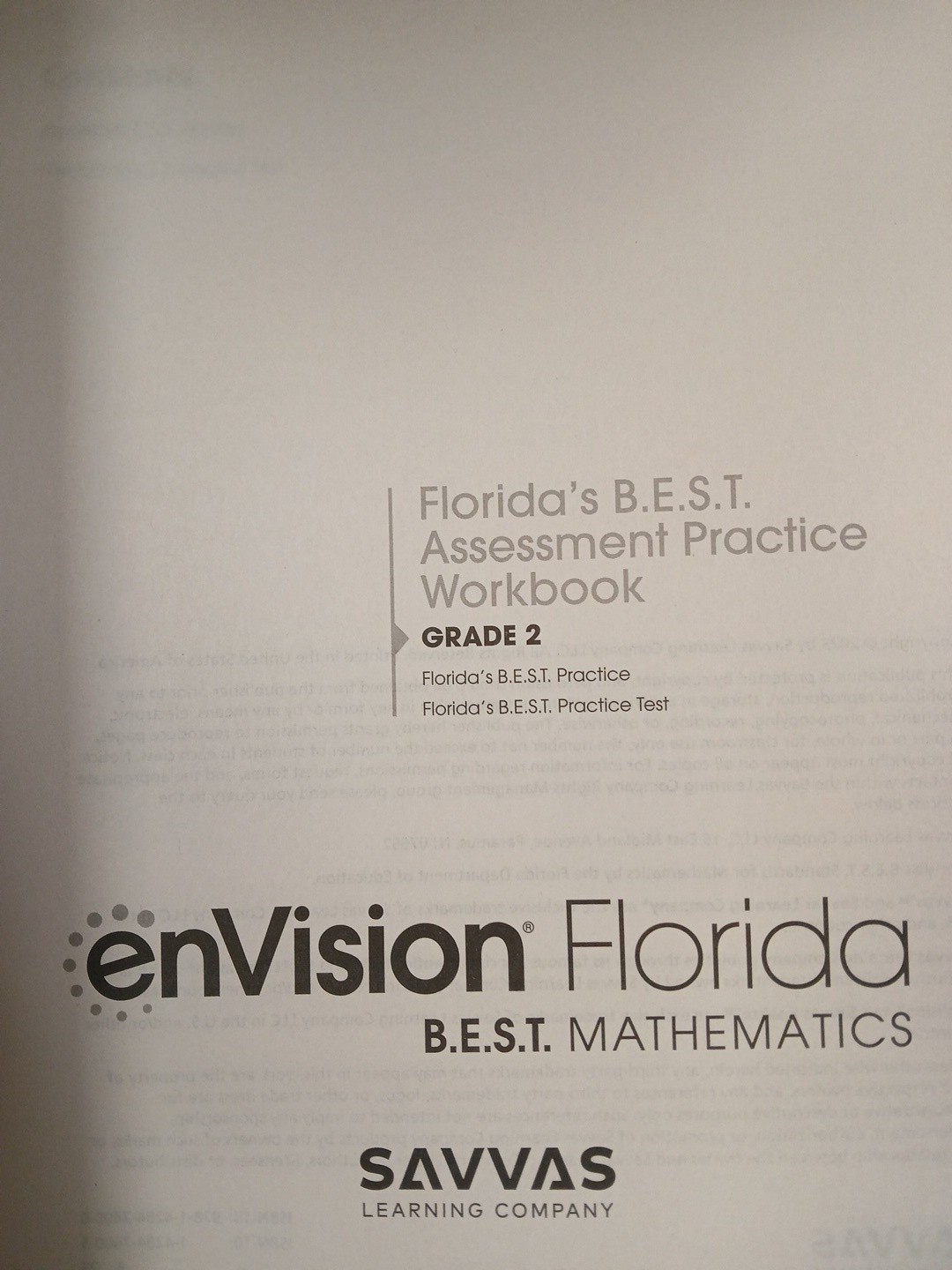Grade 2 Envision Florida Math Best Assessment Practice Workbook 2nd Grade