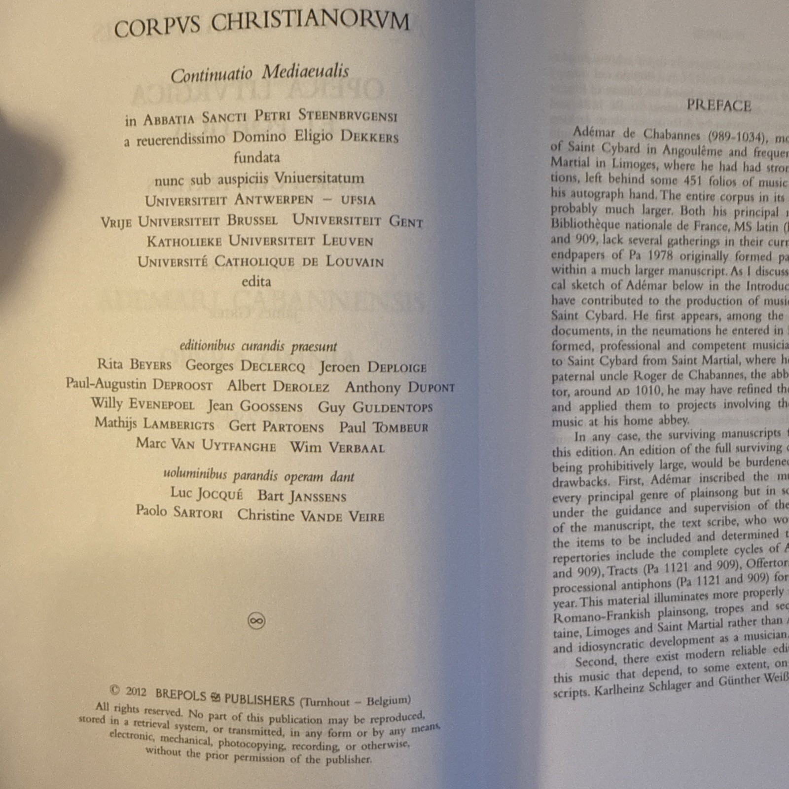 Ademarus Cabannensis Opera Liturgica Et Poetica – Corpus Christianorum 245 – NEW