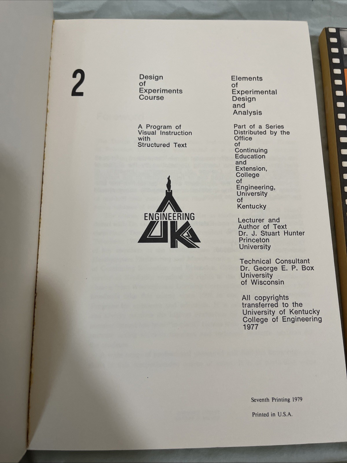 Design Of Experiments Course University of Kentucky Engineering Box Set 1979