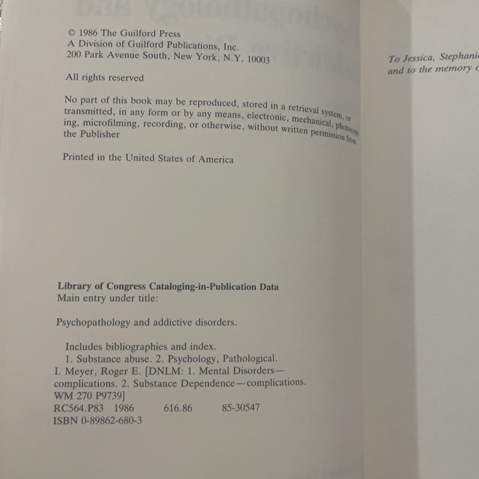 Psychopathology and Addictive Disorders – Roger E. Meyer – FIRST EDITION – 1986