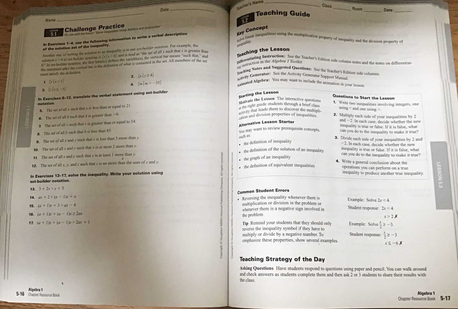 Holt McDougal Larson Algebra 1 Teacher Solution Key Tests Common Core Homeschool