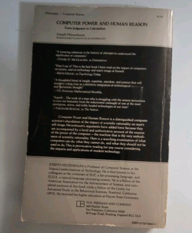 Computer Power and Human Reason: From Judgment to Calculation by Weizenbaum