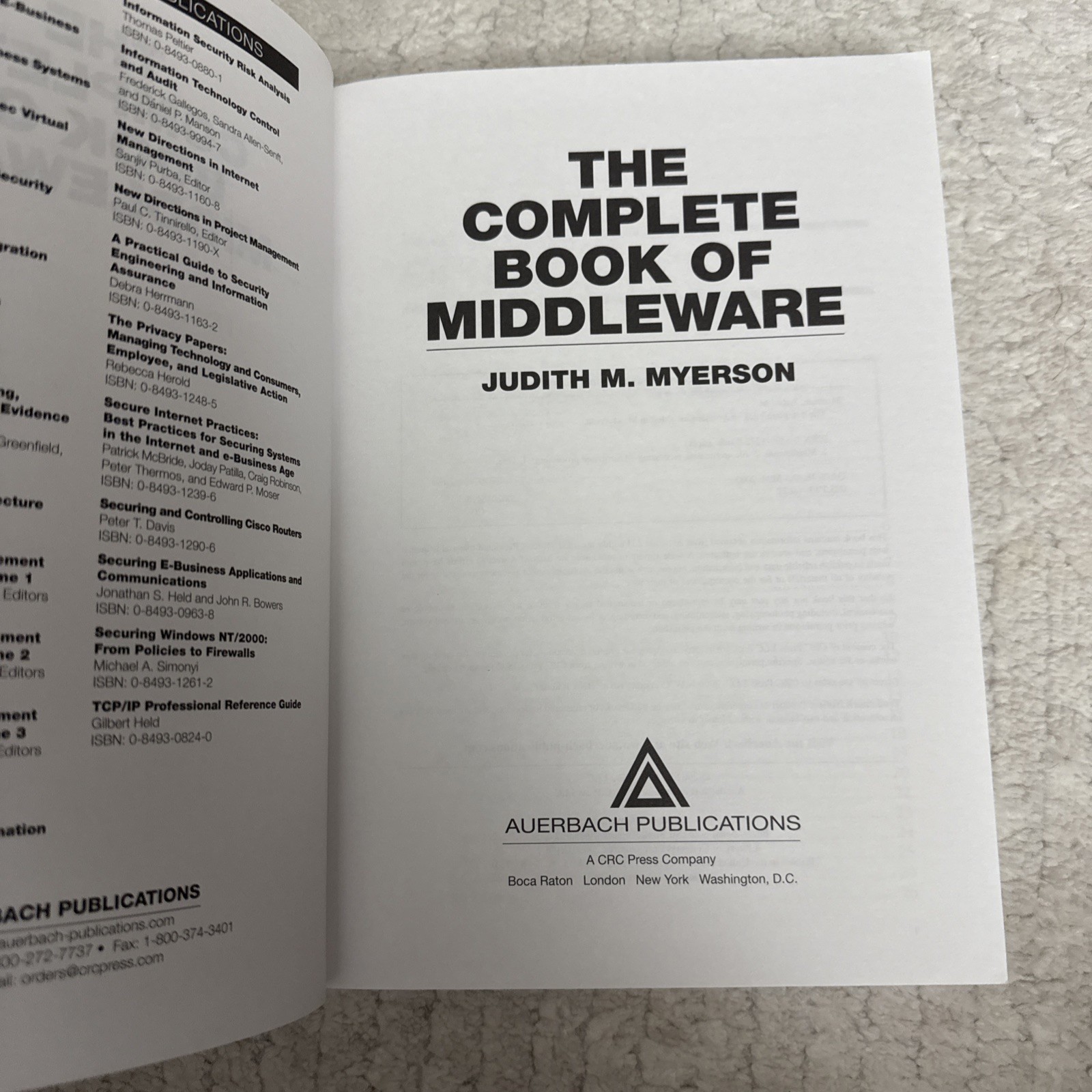 Complete Book of Middleware by Judith M. Myerson (2002, Uk-B Format Paperback)