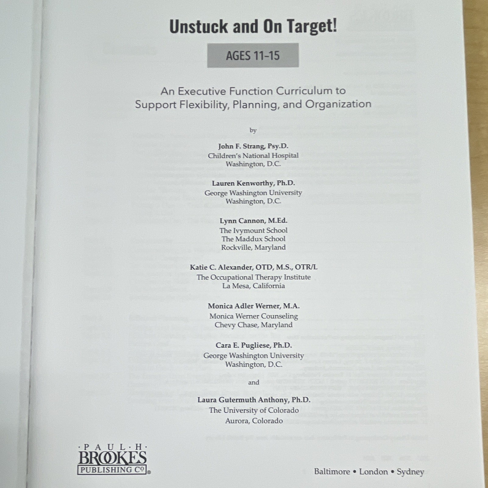 Unstuck & on Target! Ages 11-15 Executive Function Paperback 2024 Brookes