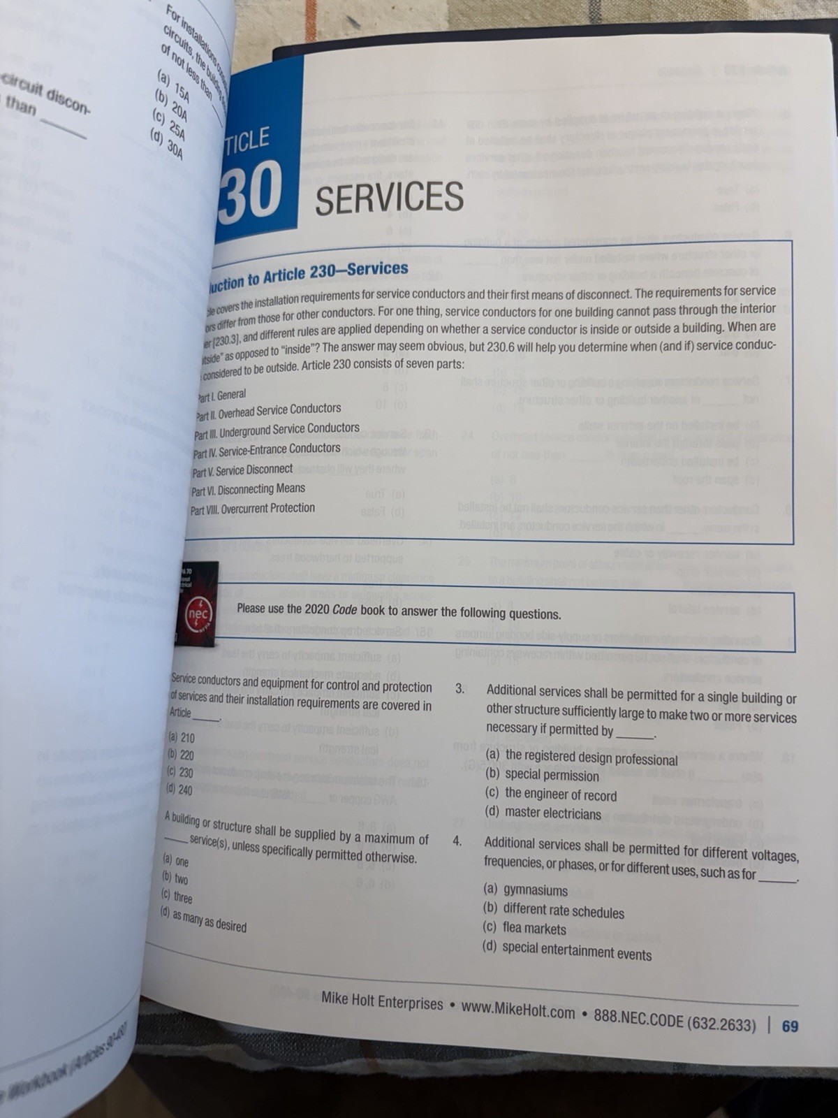 HOLT’S Understanding National electrical code. Vol 1. Art 90-480 & Workbook 2020