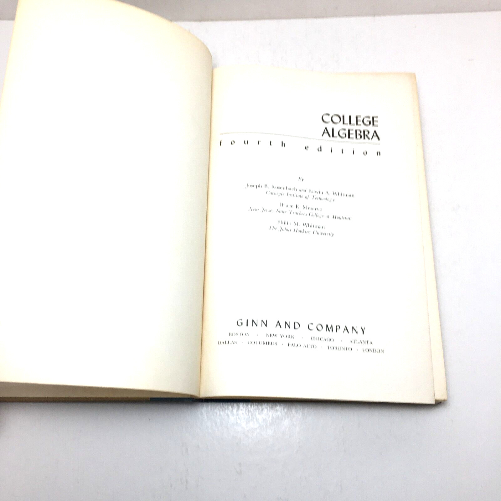 College Algebra by Rosenbach, Whitman, Meserve – 1958 hardcover book