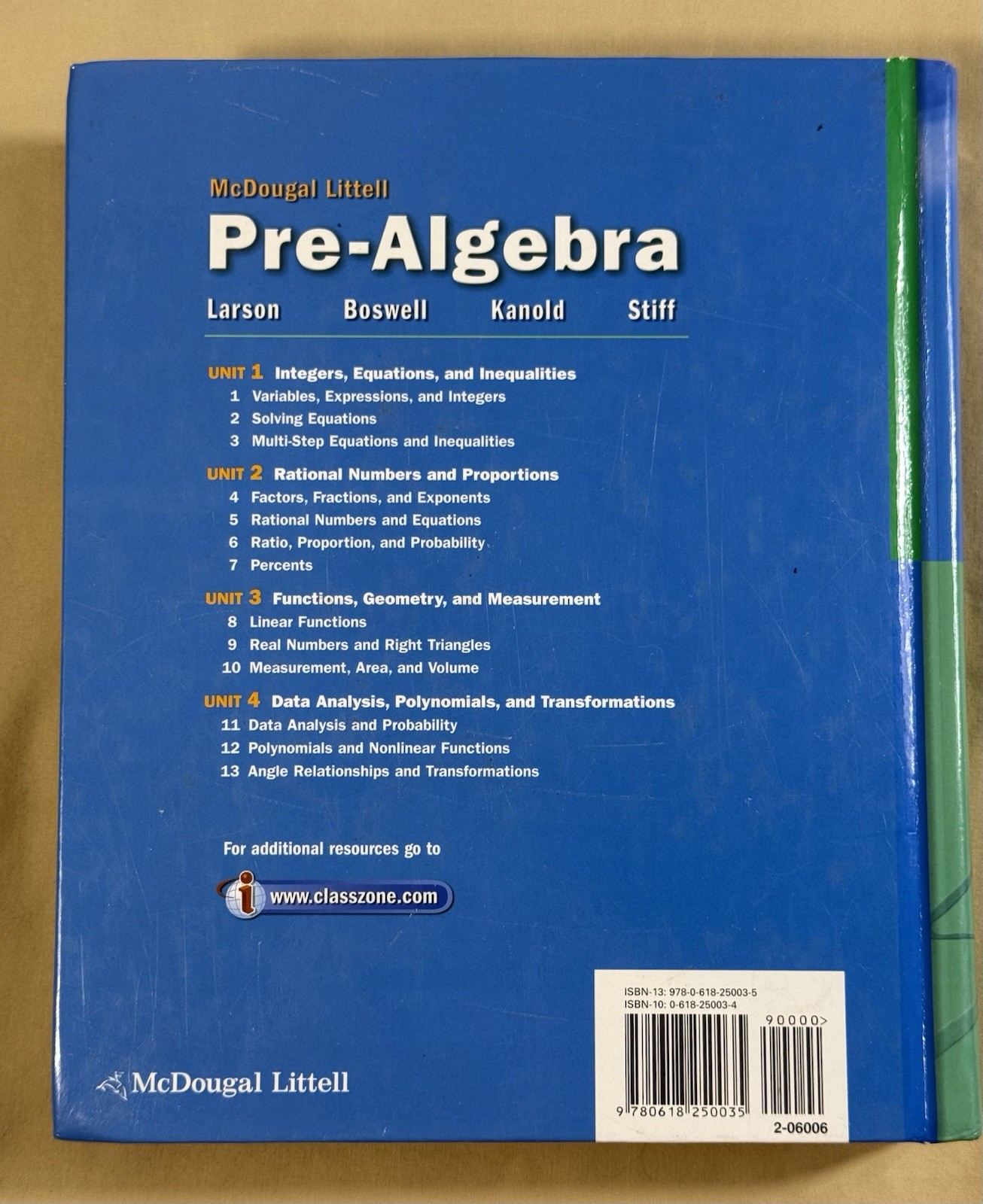 McDougal Littell Pre-Algebra Hardcover Textbook 2005 ISBN 9780618250035