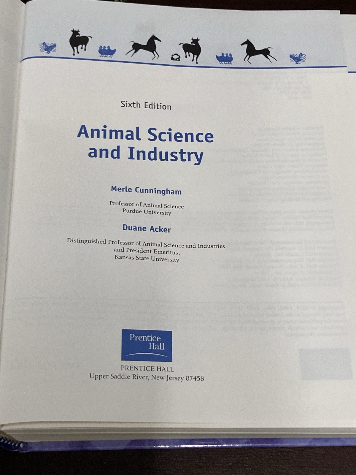 Animal Science and Industry 6th Edition Cinningham Hardcover 2001