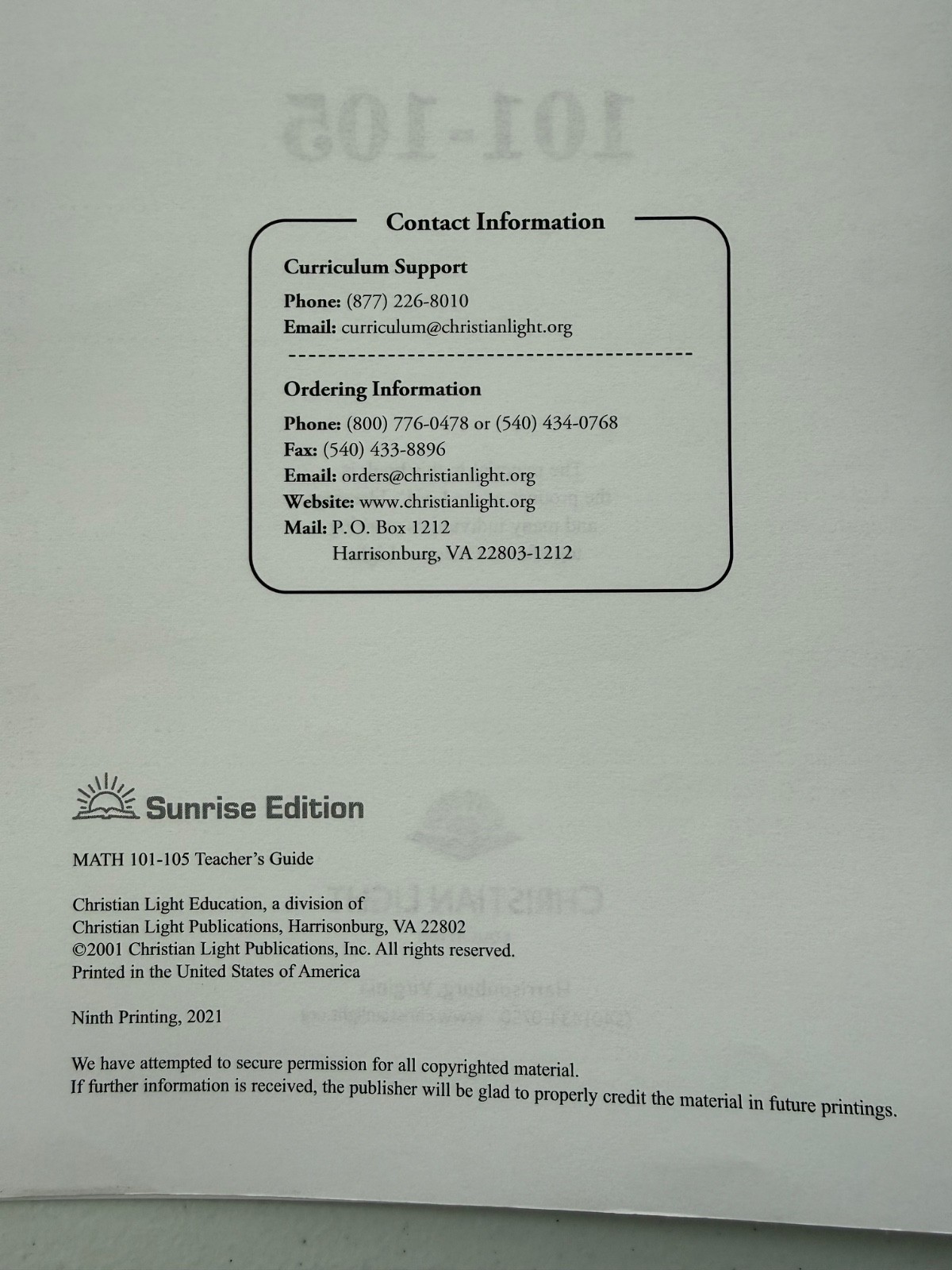 Christian Light Education – Mathematics 1 – Teachers Guides 101-105 & 106-110