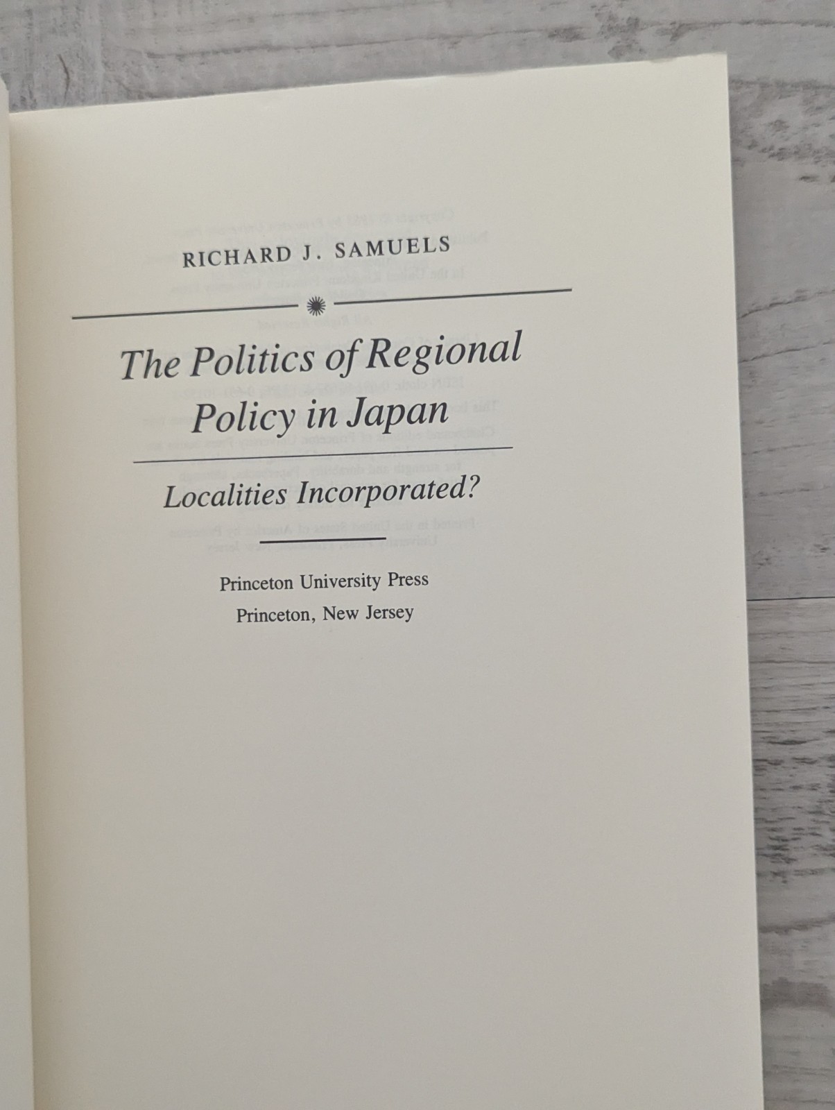The Politics of Regional Policy Japan: Localities Incorporated? R. Samuels VG/PB