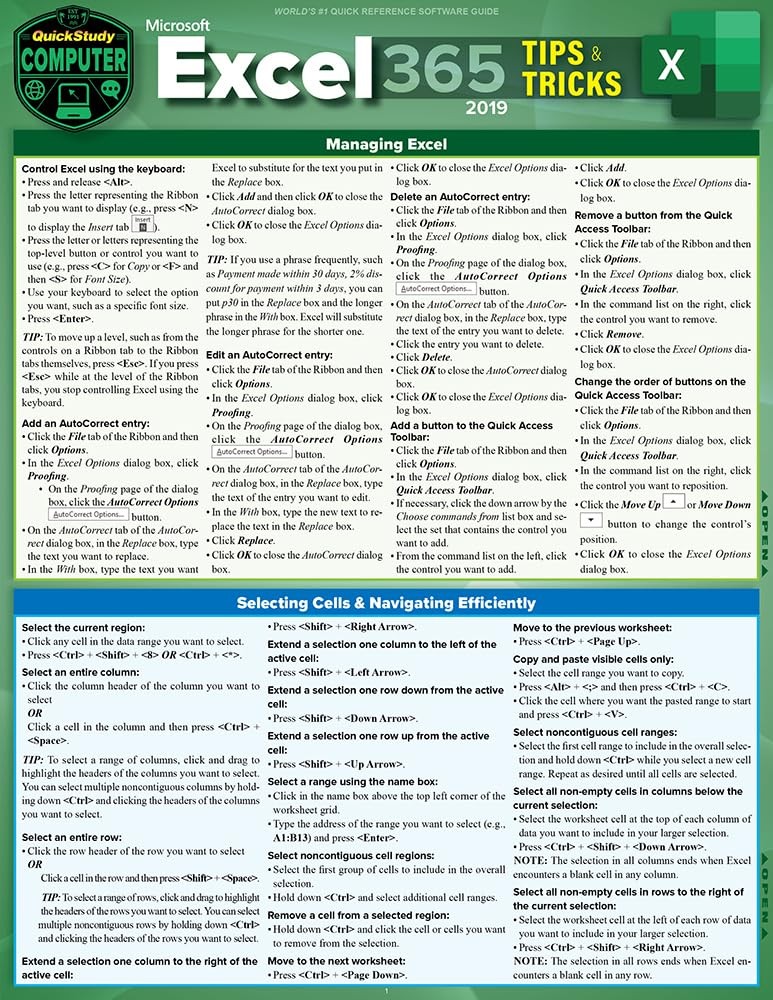 Microsoft Excel 365 Tips & Tricks 2019: A Quickstudy Laminated Software Refe…