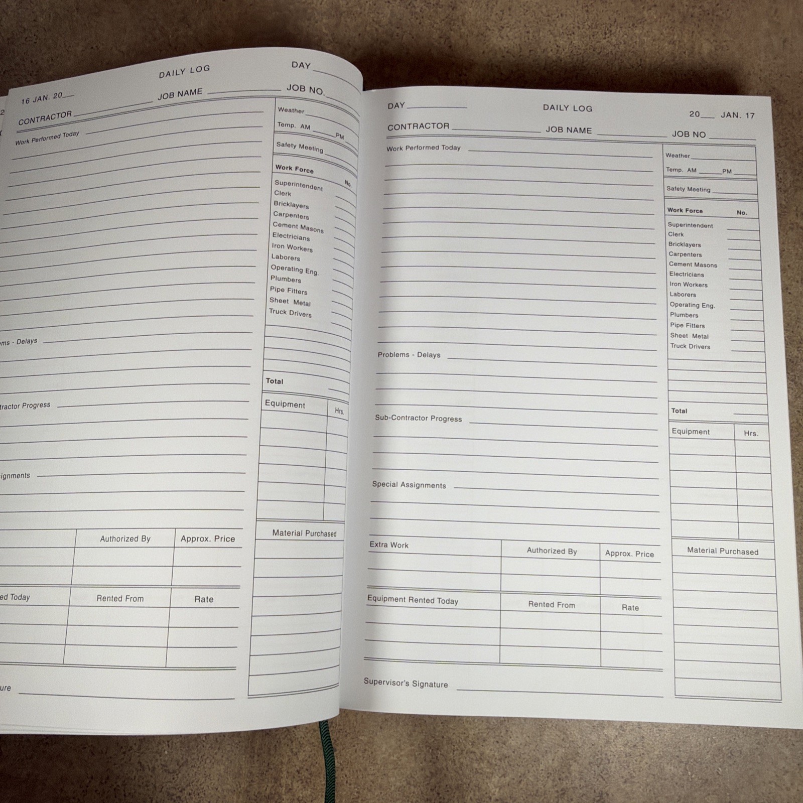 Construction and Maintenance Daily Log (7in. x 10in.) by Safety Meeting Outlines